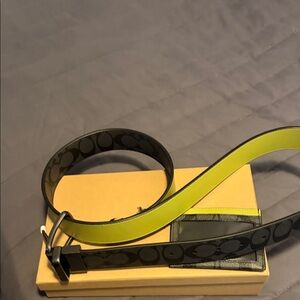Coach reversible Belt  and small wallet in Black and Lime